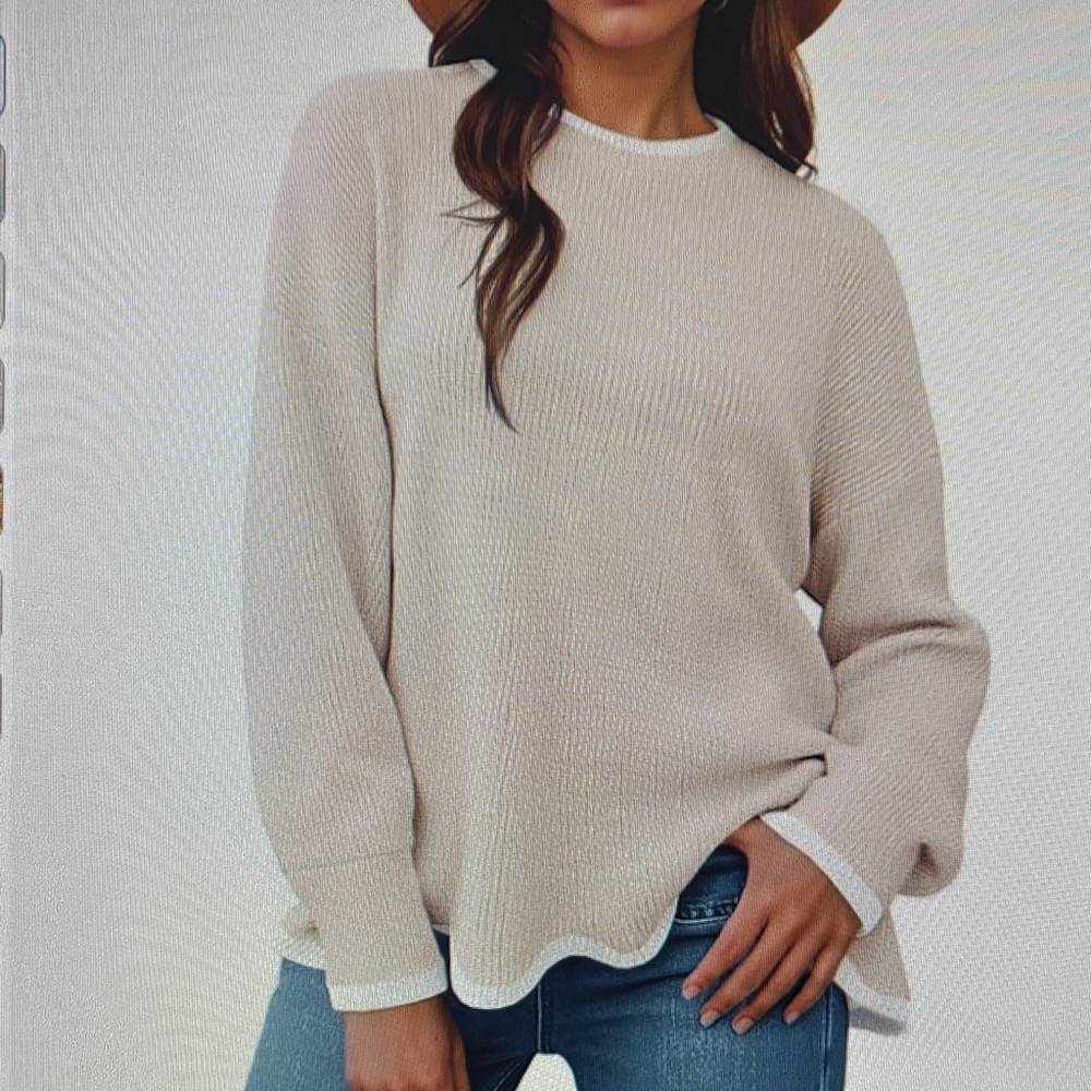 Women's Cream Knit Long-Sleeve Sweater